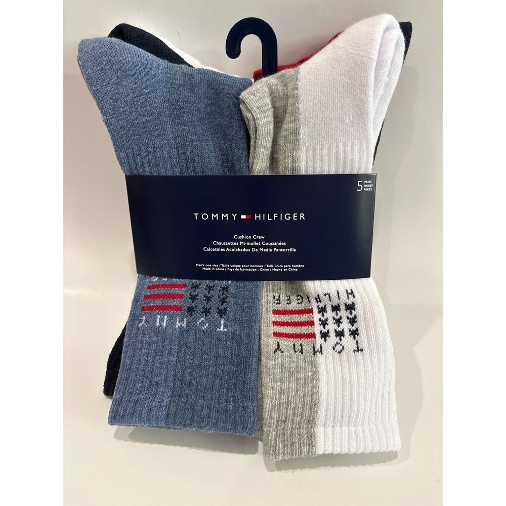 Tommy Hilfiger Men’s Cushion Crew Socks 5 Pair Assorted Red White Blue